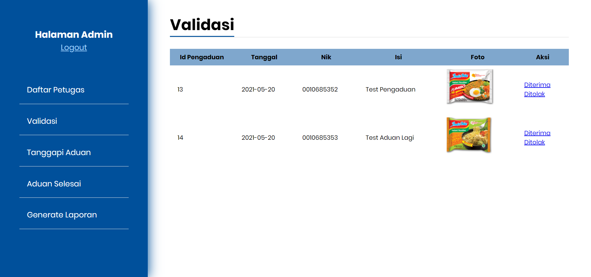 Admin Page Pengaduan Masyarakat